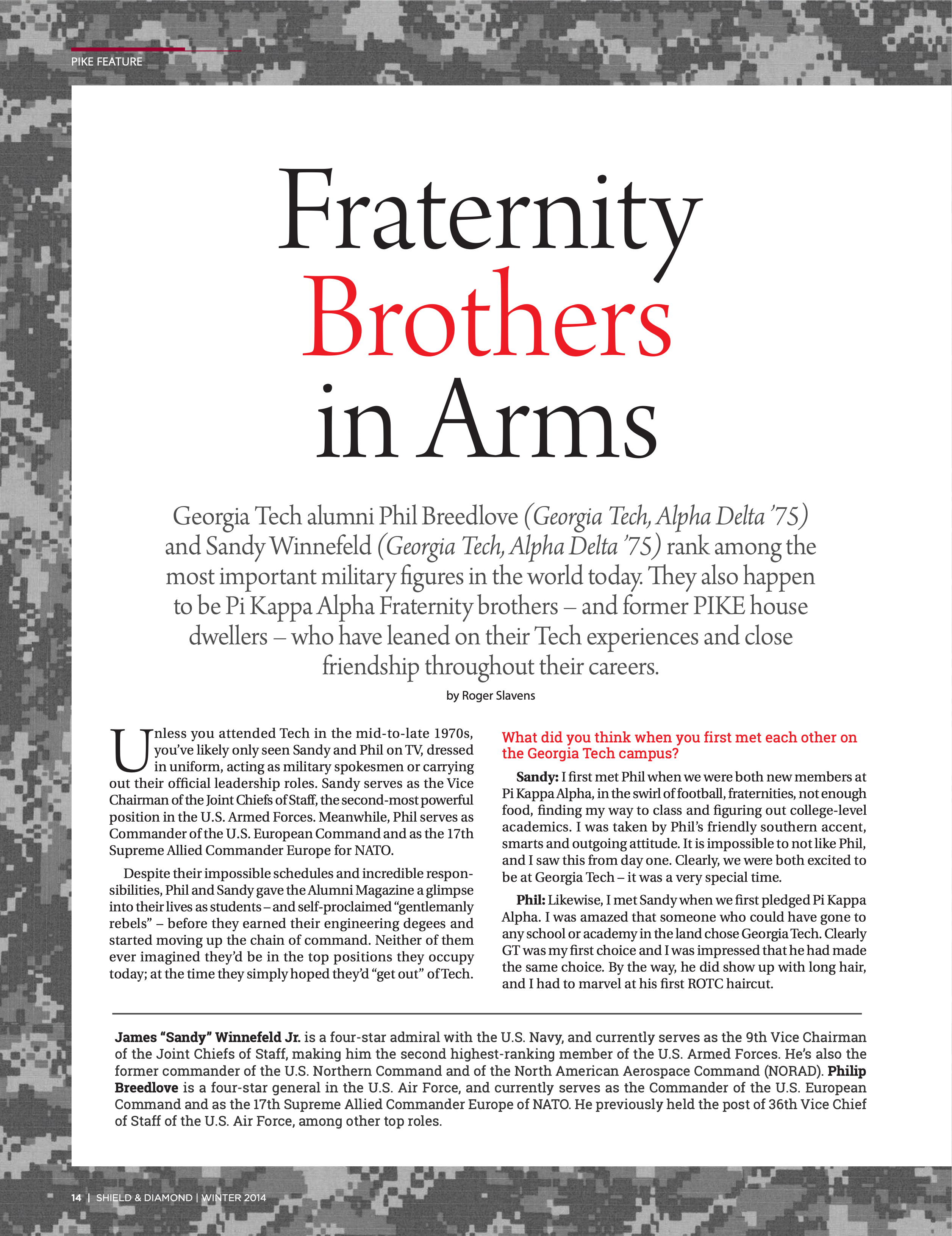 Pike Feature: Fraternity Brothers in Arms, Winter 2014
